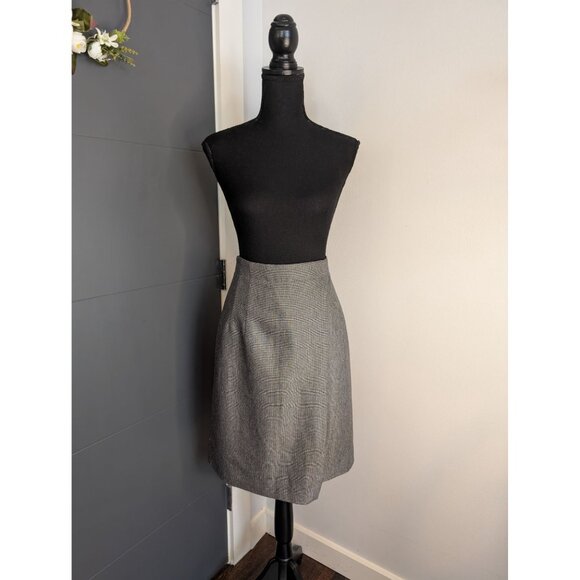 Armani Collezioni Faux Wrap Pleated Gray Check Wool‎ Blend Skirt - 8 - Picture 1 of 8